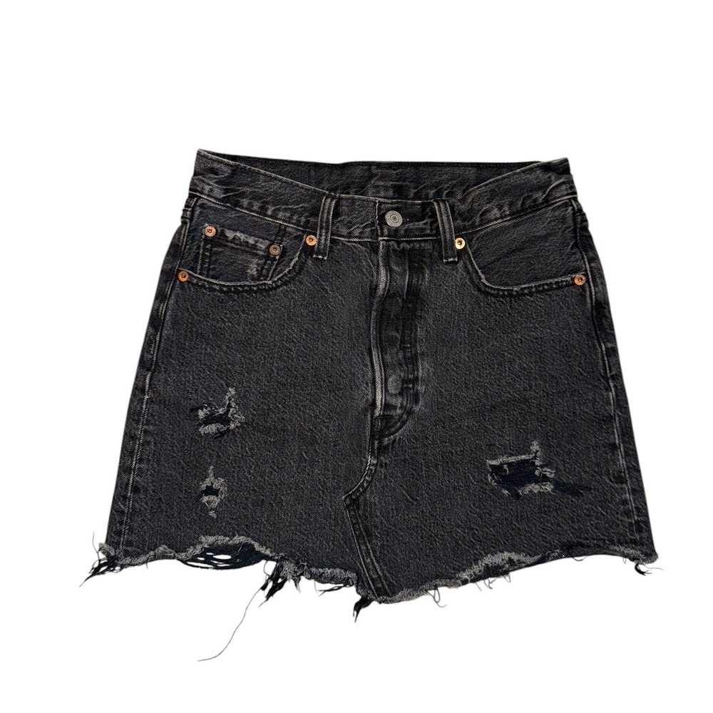 Levi's Denim Mini Skirt Women 26 Black Distressed Raw Hem High Waisted